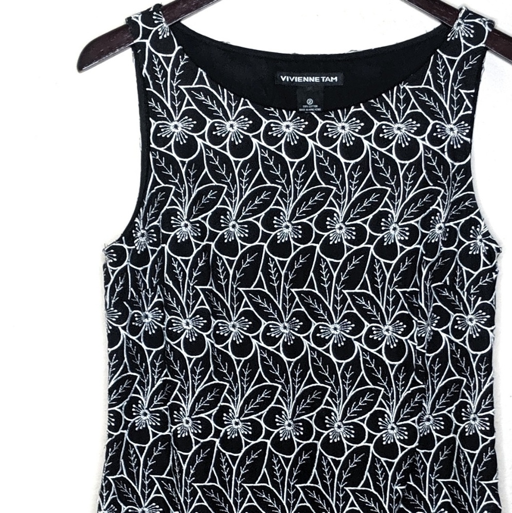 Vivienne Tam Black Floral Embroidered Shift Dress - Picture 2 of 8